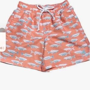 Southbound Fish Print Swim Trunks Salmon Coral Kids